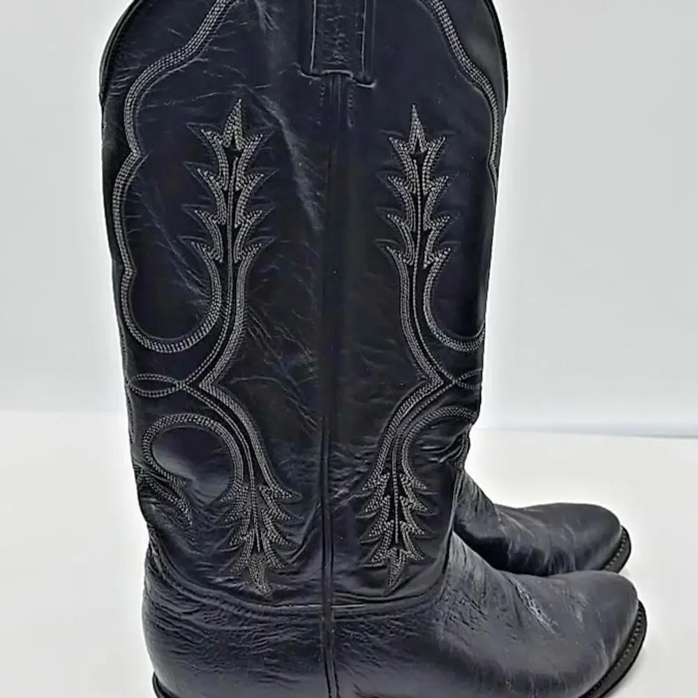 Tony‎ Lama Mens Western Boots Size 8 D Leather Cowboy Black On Black